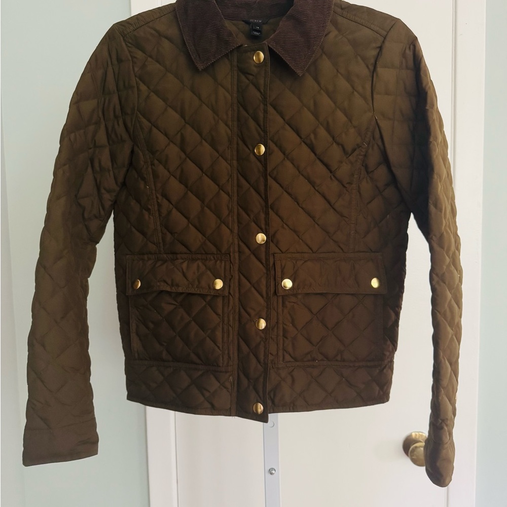 Quilted Greenish Brown Jacket with Gold Accents